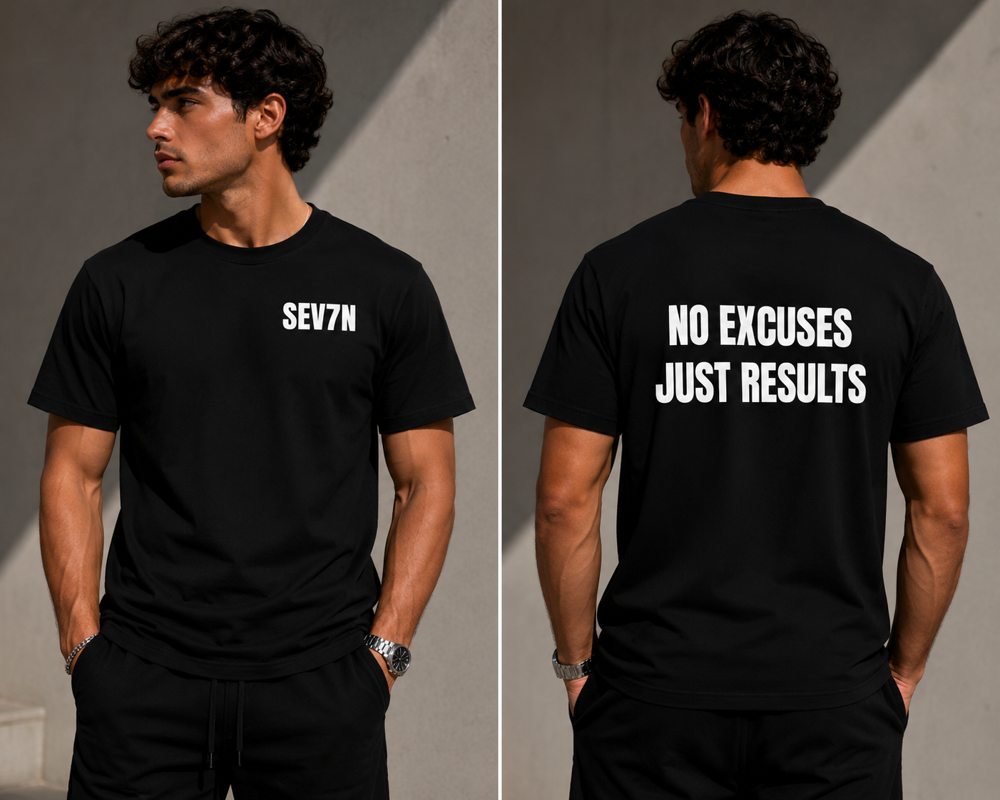 SEV7N Motivation T-Shirt – No Excuses Just Results